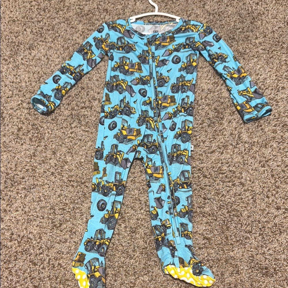 Bums & Roses Bamboo Kids Construction Vehicle One Piece Footie Pajamas